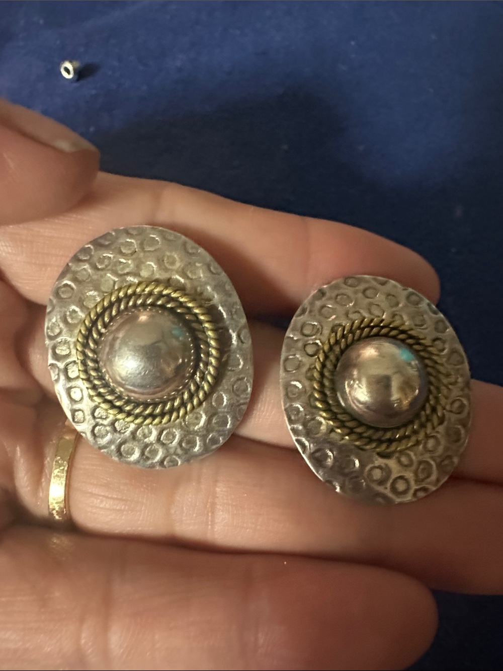 Hammered Silver-Tone Rope Circle Clip Earrings - Two-Tone sterling silver